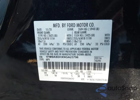 2022 Ford Explorer Xlt z USA, uszkodzony, nr VIN 1FMSK8DHXNGA23796